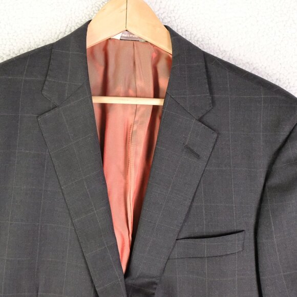 Samuelsohn Blazer Mens 44 Tall Long Gray Plaid Wool Super 100s Sport Coat Jacket - Picture 2 of 16